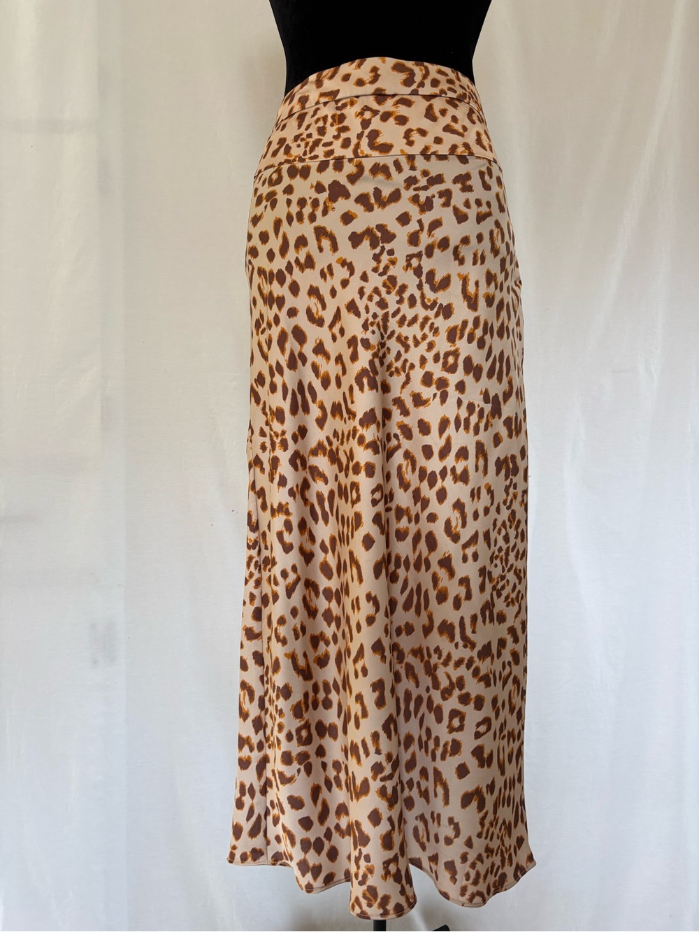 Free People Leopard Satin Bias Midi Skirt Y2K Mob Wife Quiet Luxury XS
